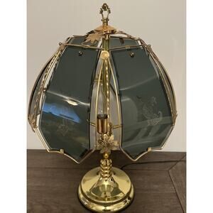 Vintage Unicorn Etched Glass Touch Lamp – Brass Base